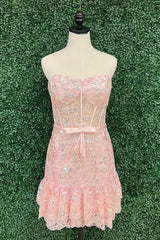 Strapless Pink Sequin Mermaid Mini Dress