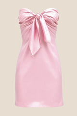 Strapless Pink Tie Front Short Dress