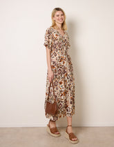 Printed Drawstring Waist Midi Dress