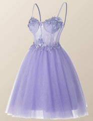 Lavender Corset A-line Short Homecoming Dress