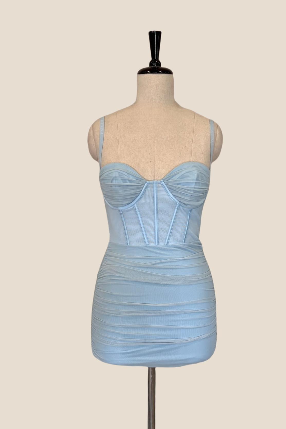 Light Blue Corset Ruched Tight Mini Dress