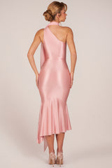 Scarf-Detail Midaxi Dress in Blush Pink