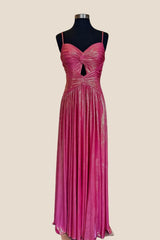 Twist Fuchsia Metallic Pleated A-line Dress