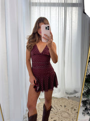 Sasha Fitted Polka Dot Mini Dress - Burgundy / White