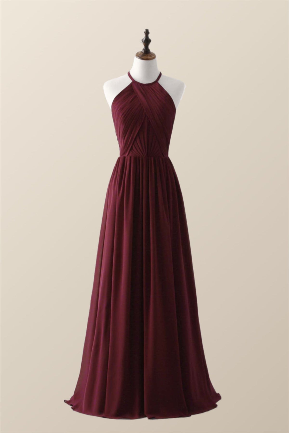 Halter Royal Blue Pleated Long Bridesmaid Dress