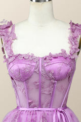 Lilac Butterfly Tulle A-line Short Homecoming Dress