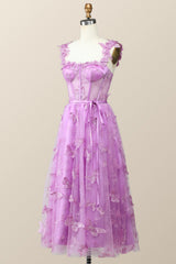 Lilac Butterfly Tulle A-line Midi Homecoming Dress
