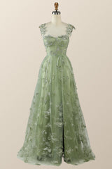 Sage Green Butterfly A-line Long Formal Dress