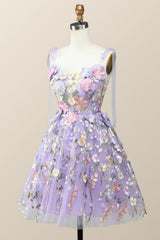 Lavender Floral Embroidered A-line Princess Dress