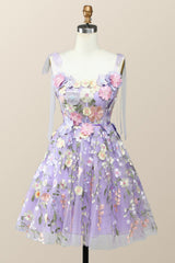 Lavender Floral Embroidered A-line Princess Dress