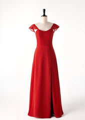 Scoop Rust Red Chiffon Long Bridesmaid Dress