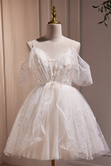 Off the Shoulder White Pearls A-line Short Dress