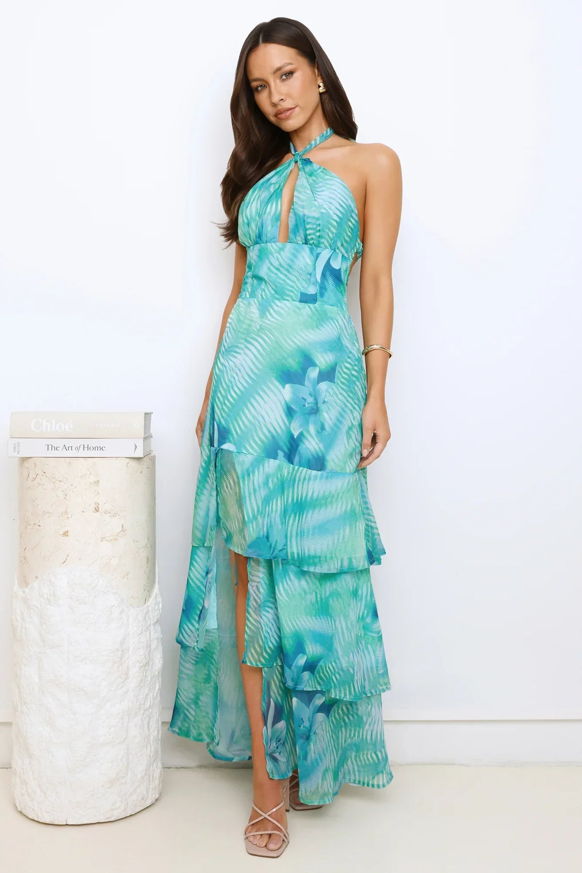 Starlight Stroll Halter Maxi Dress Green