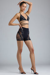 Embellished High-Waist Shorts in Black