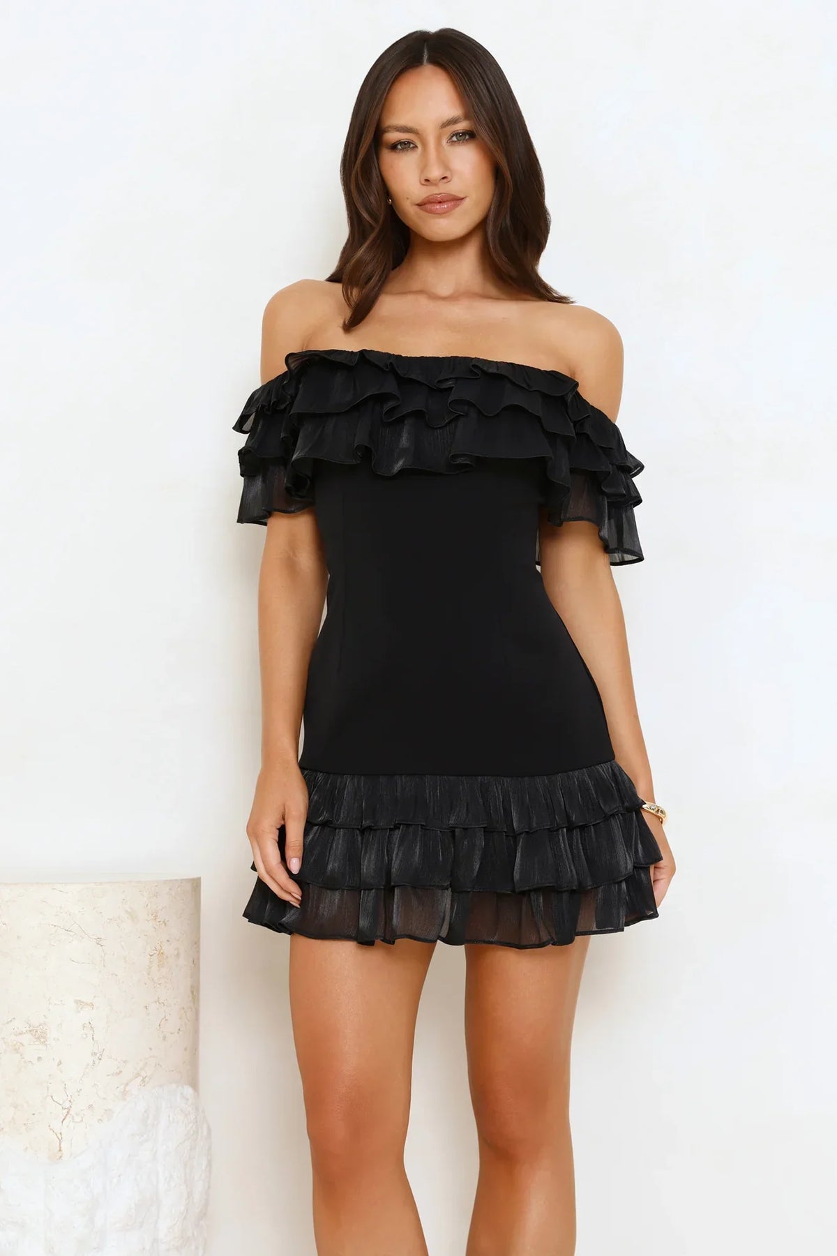 Sunset Elixir Off Shoulder Mini Dress Black