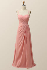 Spaghetti Straps Teal Green Chiffon A-line Long Bridesmaid Dress