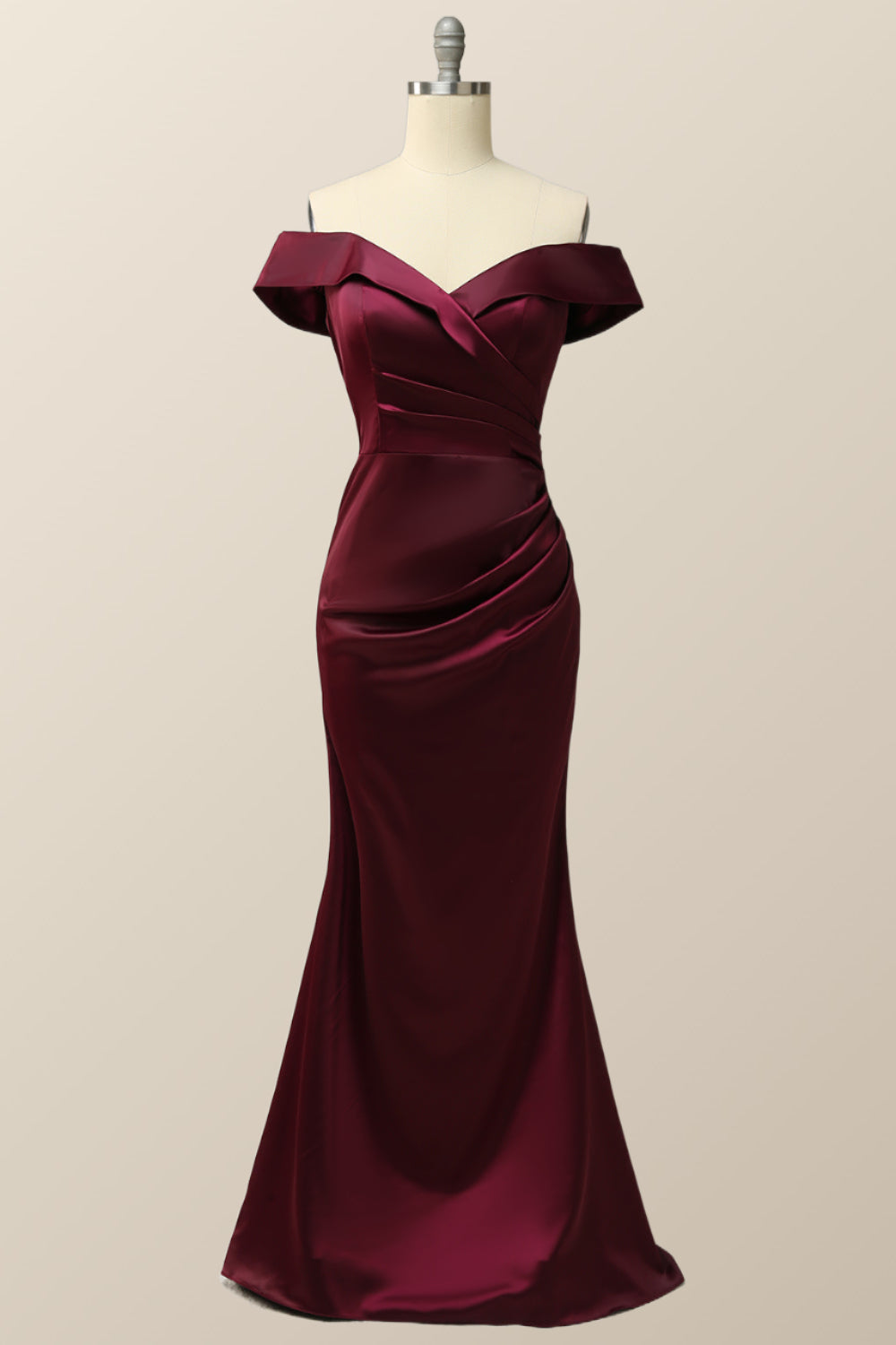 Off the Shoulder Burgundy Mermaid Evening Dress