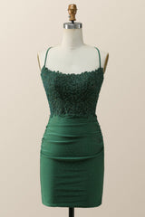 Beaded Dark Green Appliques Bodycon Mini Dress