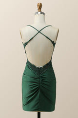 Beaded Dark Green Appliques Bodycon Mini Dress