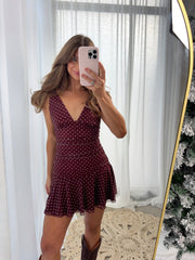 Sasha Fitted Polka Dot Mini Dress - Burgundy / White