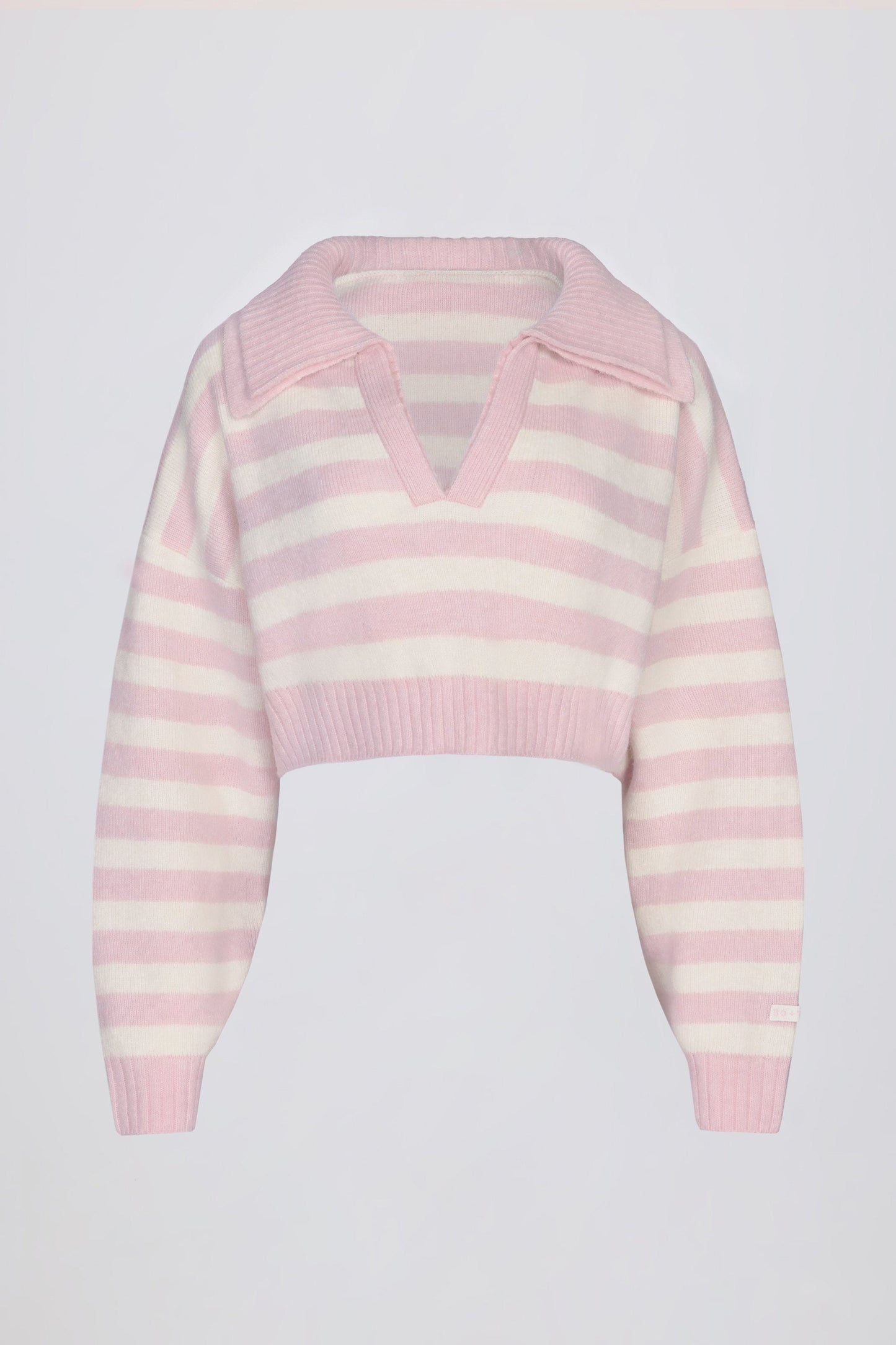 Soft Knit Layered Collar Cropped Jumper in Pink Stripe