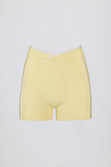 Soft Active Wrapover Contrast Mini Shorts in Soft Yellow
