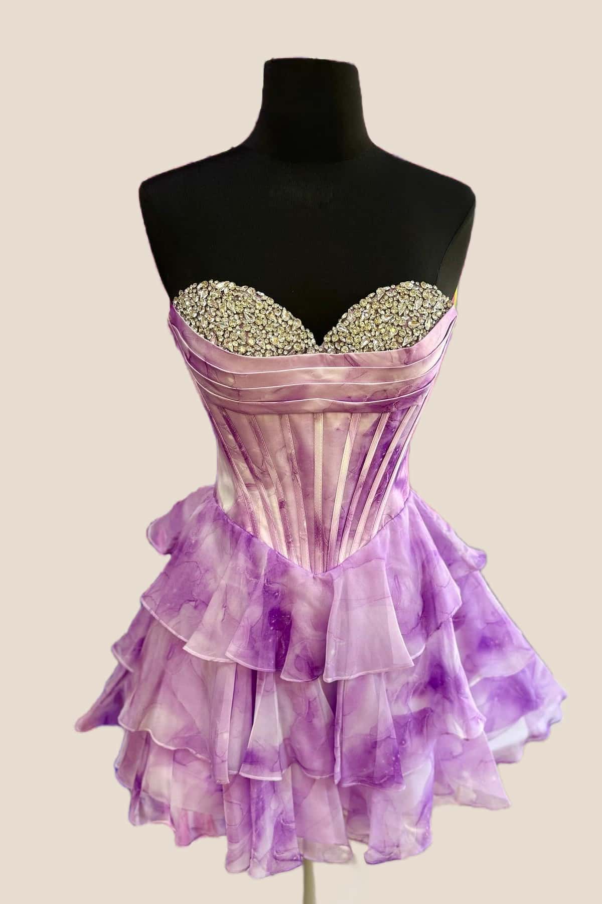Purple Ombre A-line Tiered Short Dress