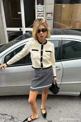 CROPPED CONTRAST TRIM CARDIGAN