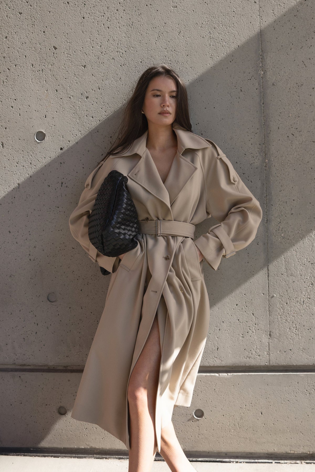OVERSIZED TRENCH COAT WITH FUNNEL NECK