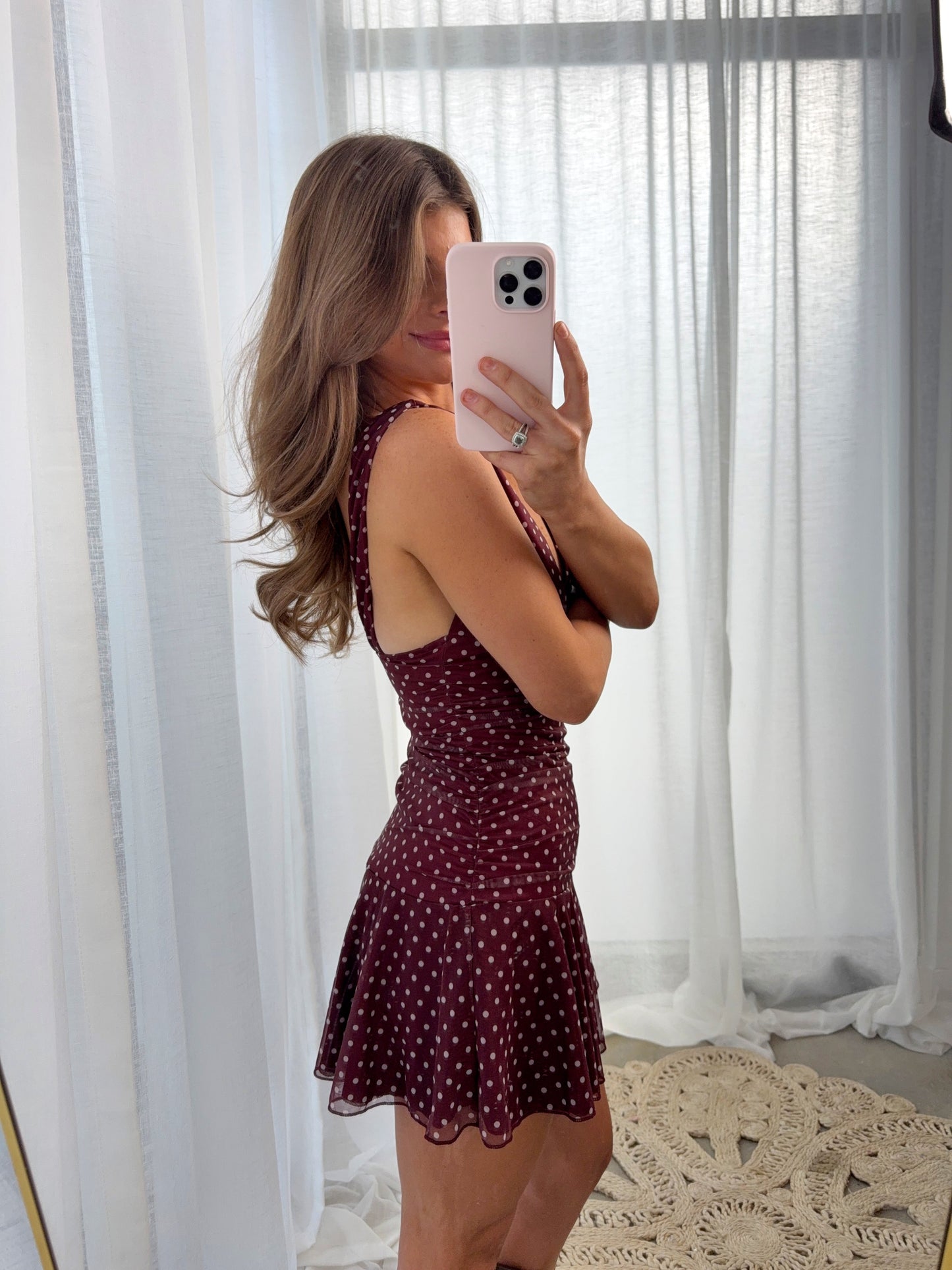 Sasha Fitted Polka Dot Mini Dress - Burgundy / White