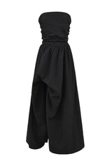 Black Strapless Slit Long Dress