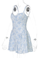 Blue Floral A-line Short Sundress