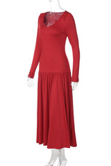 Long Sleeves Red Long Dress