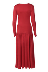 Long Sleeves Red Long Dress