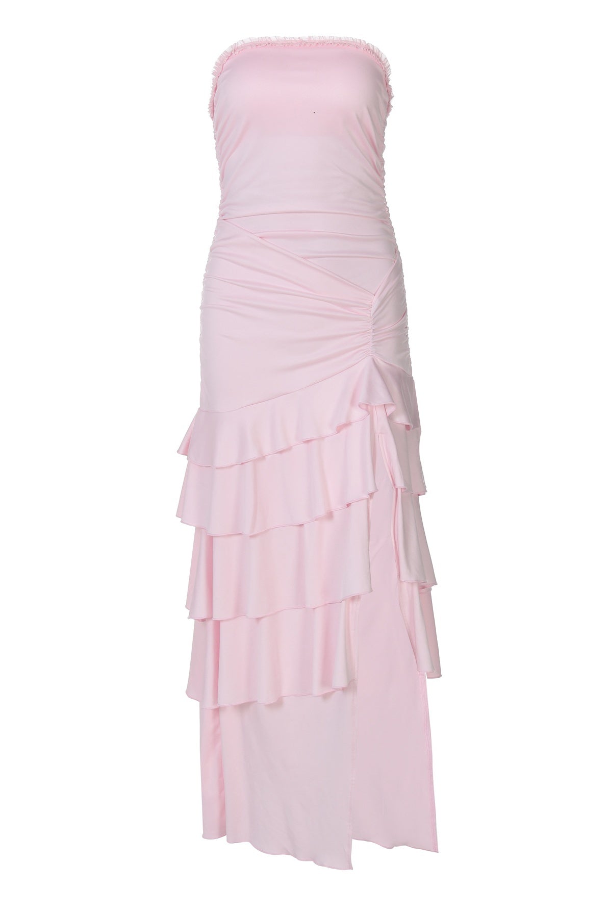 Strapless Pink Fitted Ruffle Dress