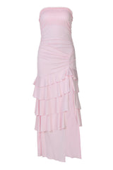 Strapless Pink Fitted Ruffle Dress