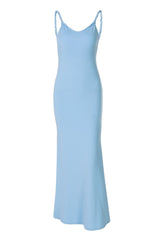 Blue Low Back Fitted Maxi Dress