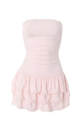 Pink Strapless Short Ruffle Dress