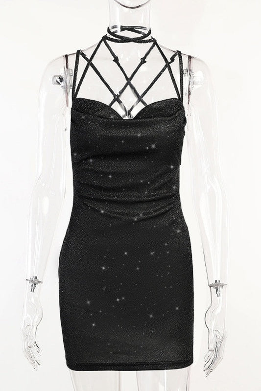 Black Straps Tight Lace-up Dress