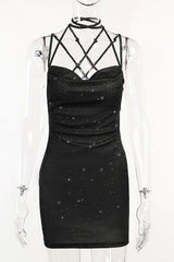 Black Straps Tight Lace-up Dress