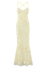 Blue Embroidered Fitted Straps Dress