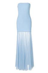 Sheer Mesh Light Blue Strapless MaxiDress