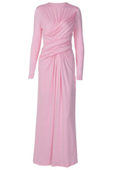 Long Sleeves Pink Ruched Long Dress