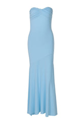 Strapless Blue Fitted Long Maxi Dress