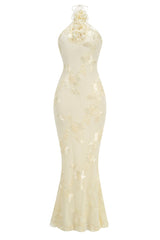 Yellow Halter 3D Flower Mermaid Dresss