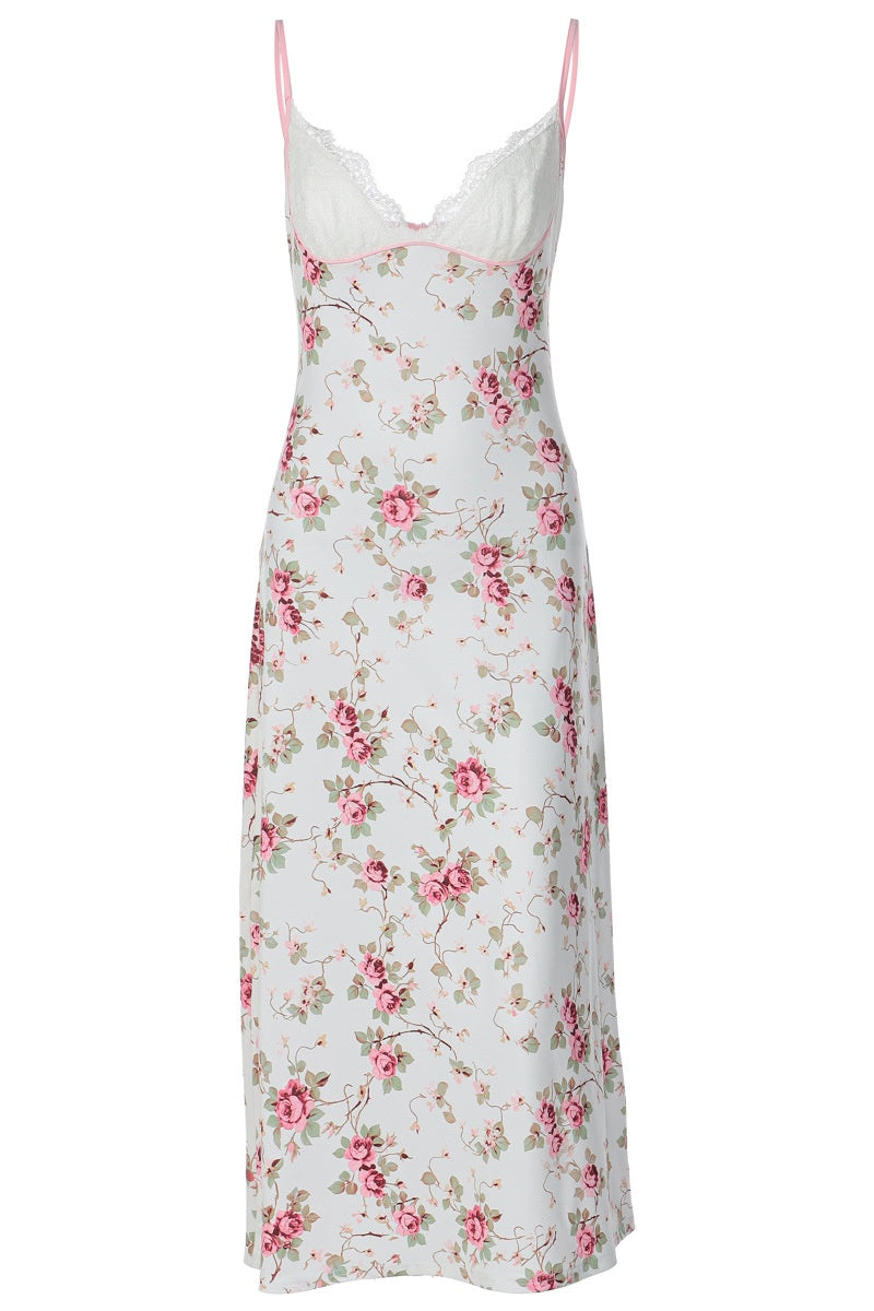 Straps Floral Fitted Long Maxi Dress