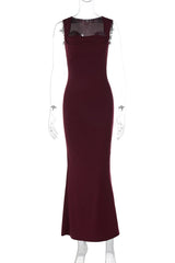 Burgundy Cap Sleeves Fittted Long Dress