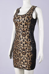 Leopard Sequin Scoop Tight Short Dress