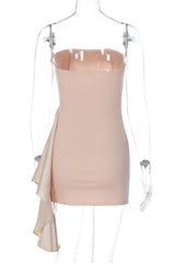 Nude Tight Ruched Side Train Short Dress