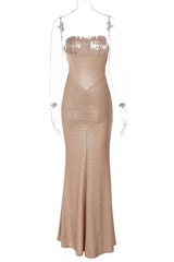 Apricot Strapless Ruched Fitted Long Dress